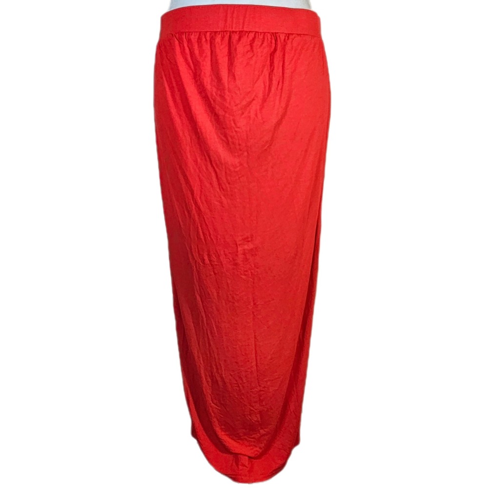 NY&C Straight Red Maxi Skirt Women's Medium Side Slit Chic Maximalist Vibrant